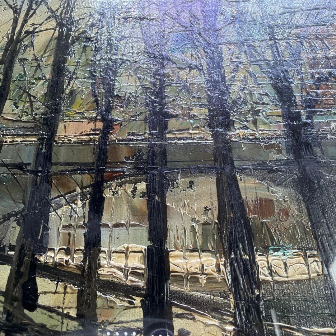 ルイージ・バッシーニ　Luigi Bassini セーヌ川 油絵　製法承認シール