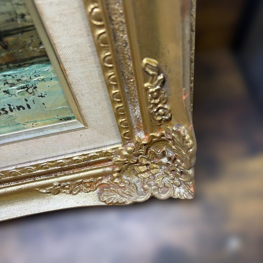 ルイージ・バッシーニ　Luigi Bassini セーヌ川 油絵　製法承認シール