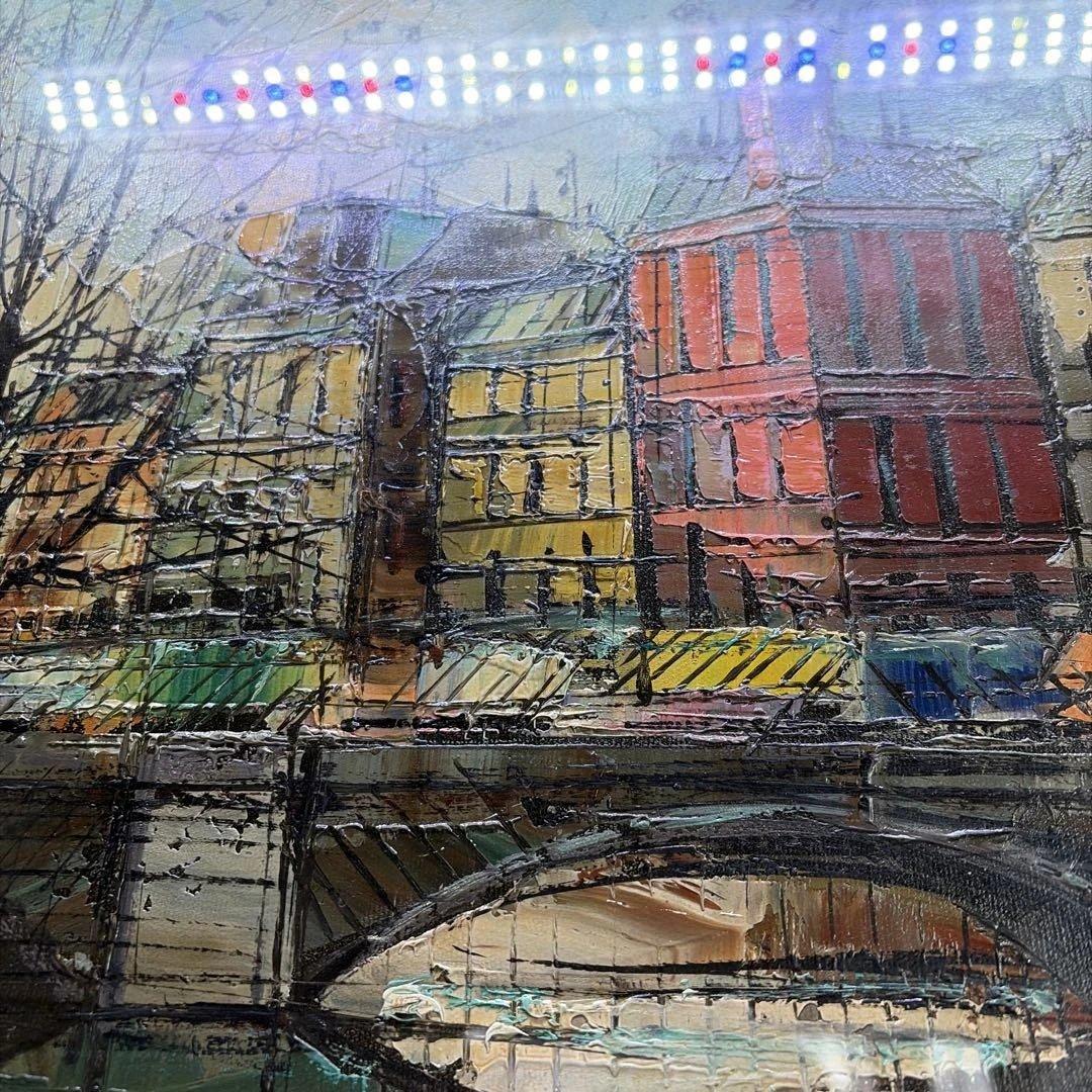 ルイージ・バッシーニ　Luigi Bassini セーヌ川 油絵　製法承認シール