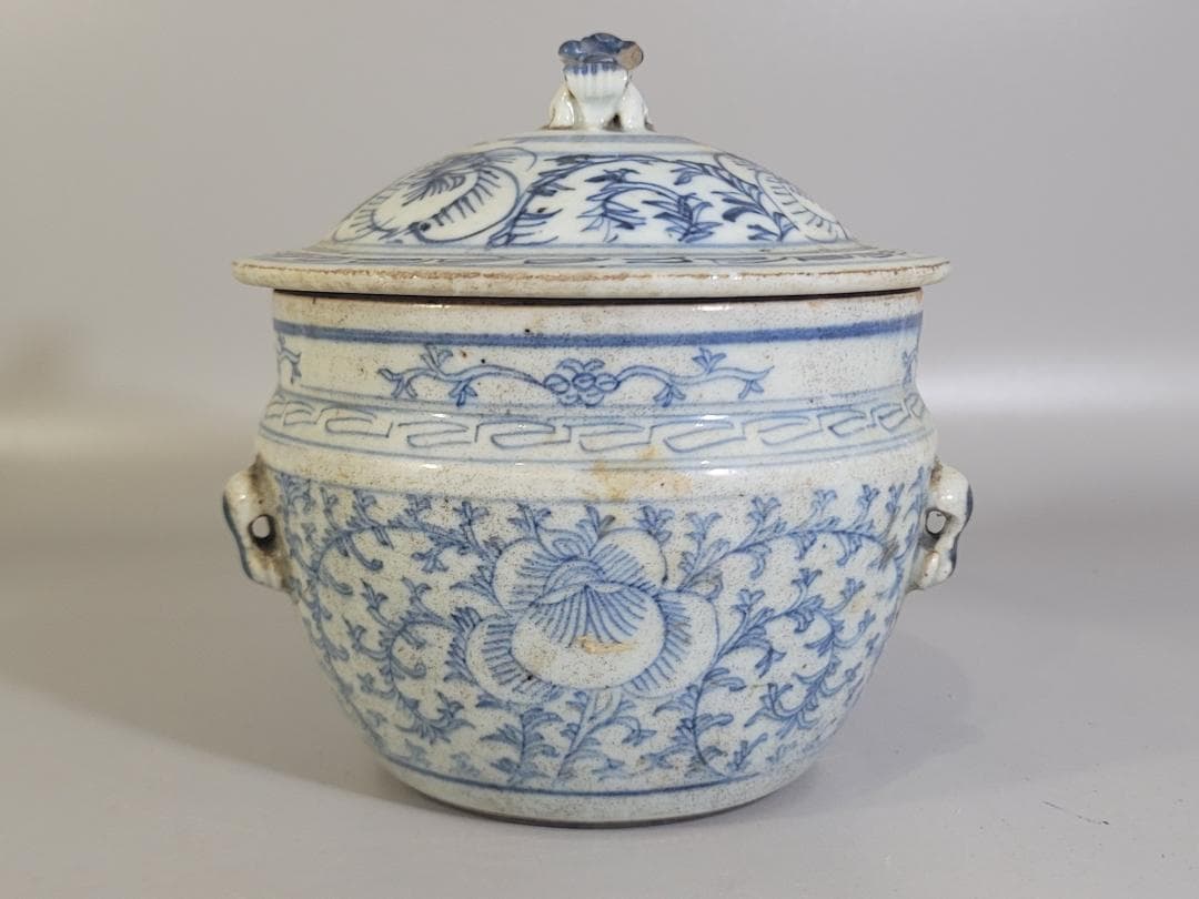 中国 染付 蓋壷 時代物 DT170