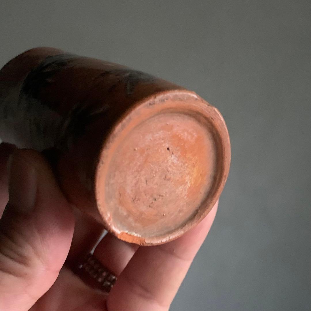 京焼 赤楽 筒盃 ぐい呑み 酒器 竹 筒向付 古美術 古道具 アンティーク