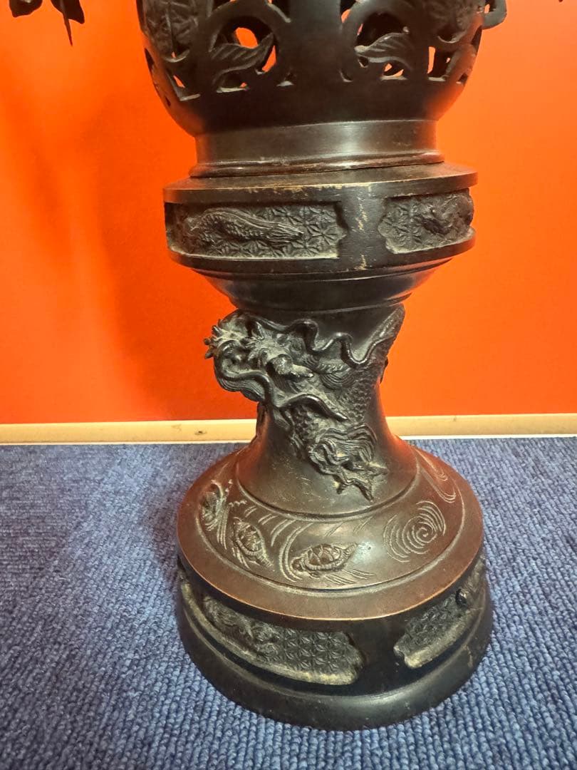 1848  古美術品　銅製　龍文　灯篭  置物　時代物