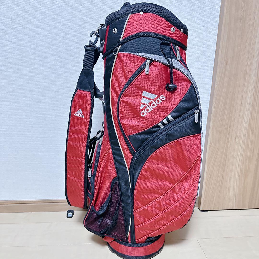 美品 adidas キャディバッグ 9.5型 6分割 軽量 レッド アディダス