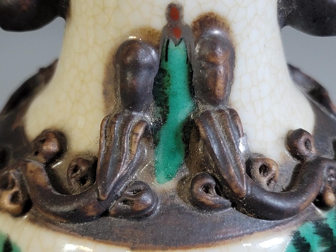 中国 色絵 人物 瓶 一対 台