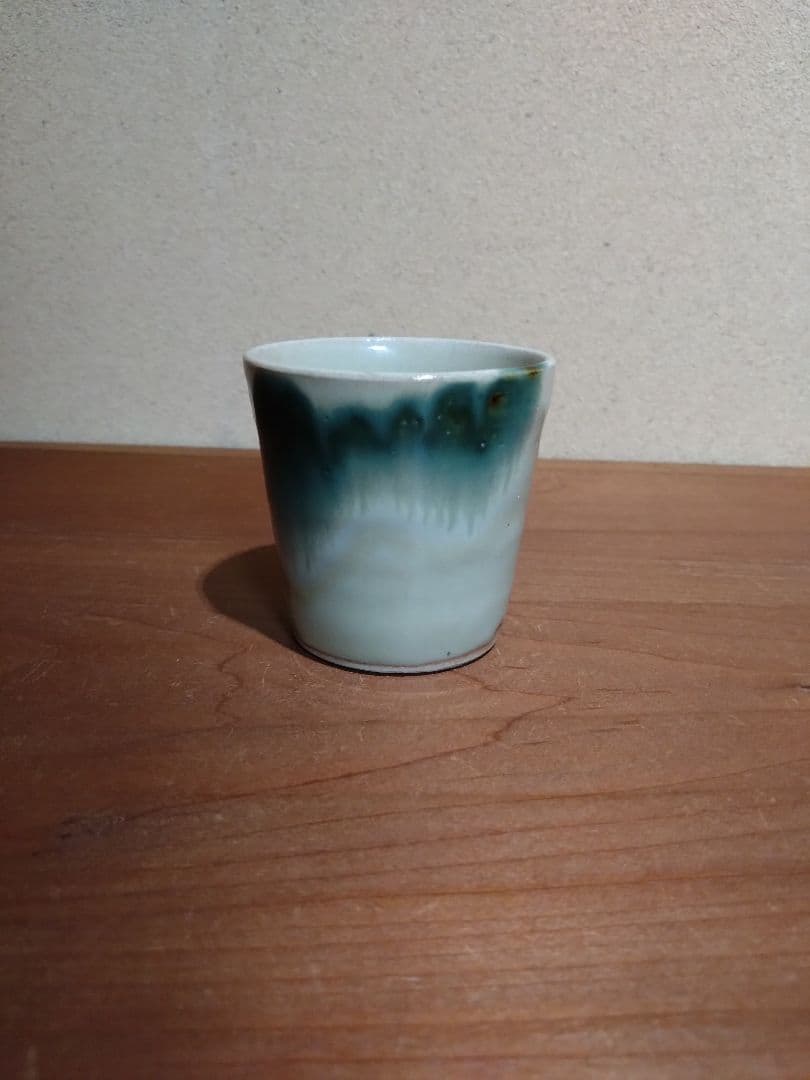 福島県 大堀相馬焼 緑釉流し紋 猪口 蕎麦猪口 相馬焼 地方窯 民藝