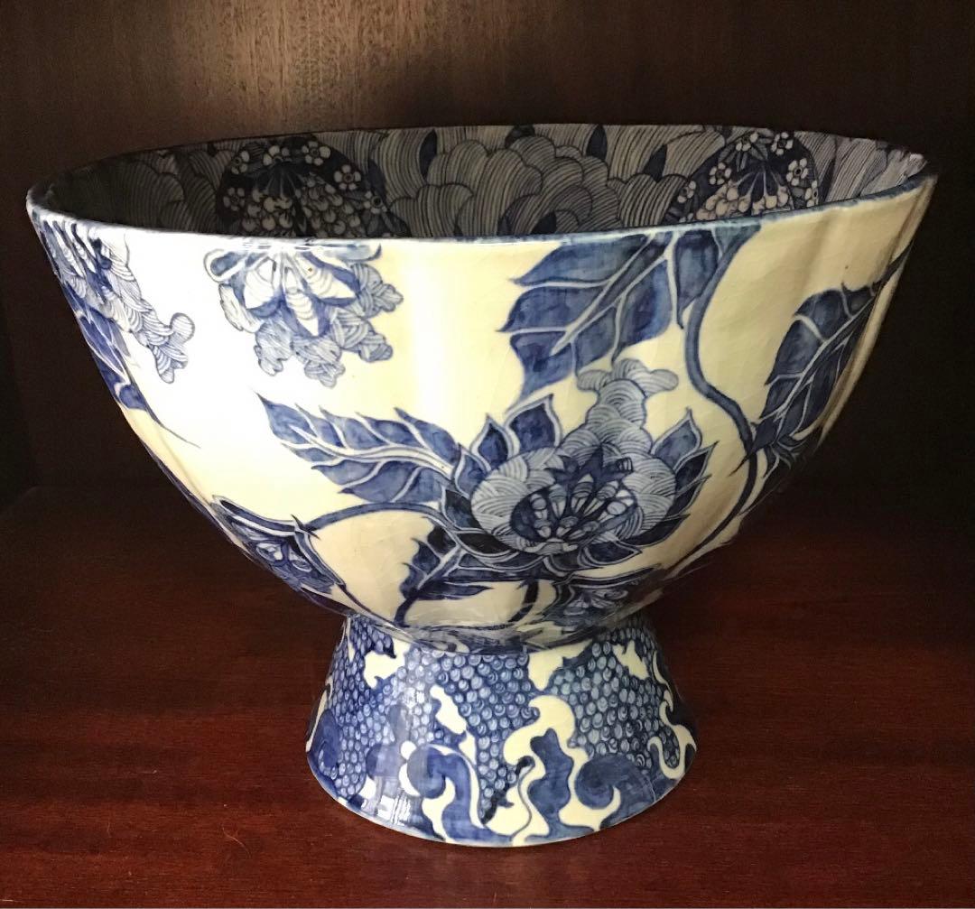 谷中耀子　染付大鉢　径25.5cm 高19.5cm個展作品