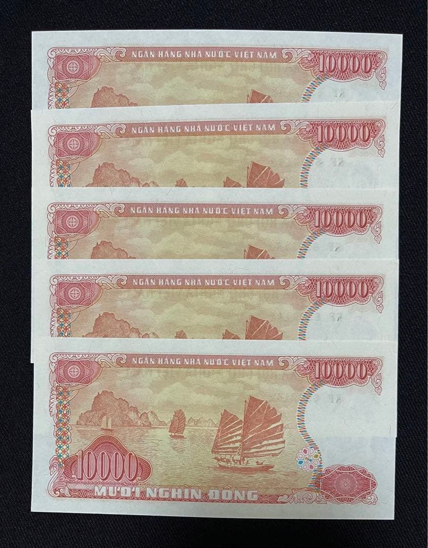 ベトナムドン　ベトナム紙幣　10000ドン　5枚連番　1993年