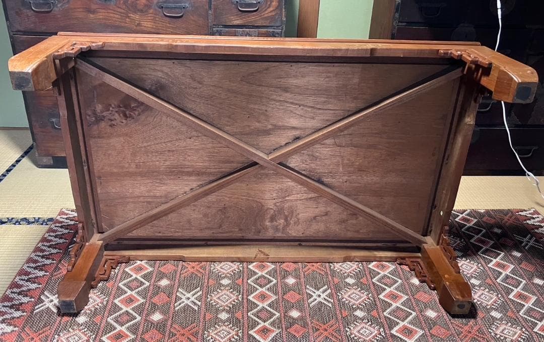 美品⭐︎希少な木製彫刻テーブル　年代物　アジア　オリエンタル　ガラス　レトロ