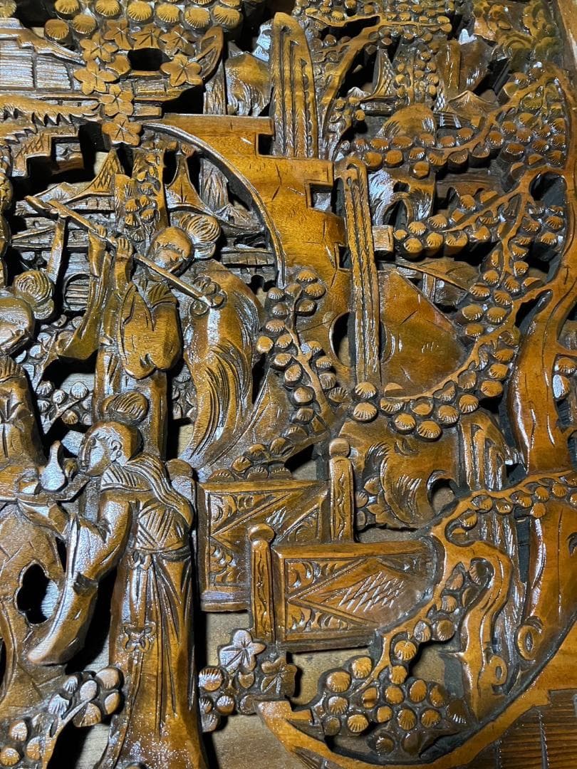 美品⭐︎希少な木製彫刻テーブル　年代物　アジア　オリエンタル　ガラス　レトロ