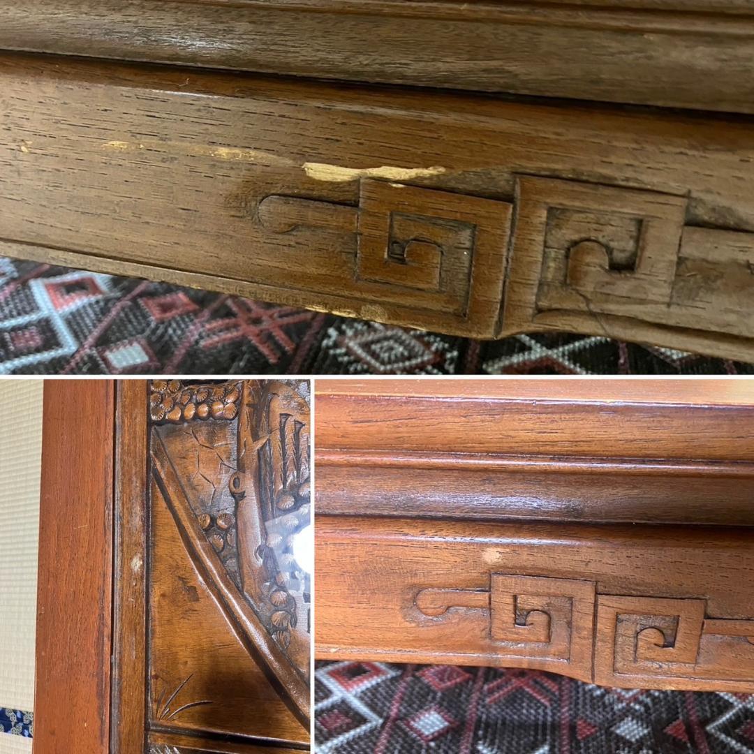 美品⭐︎希少な木製彫刻テーブル　年代物　アジア　オリエンタル　ガラス　レトロ