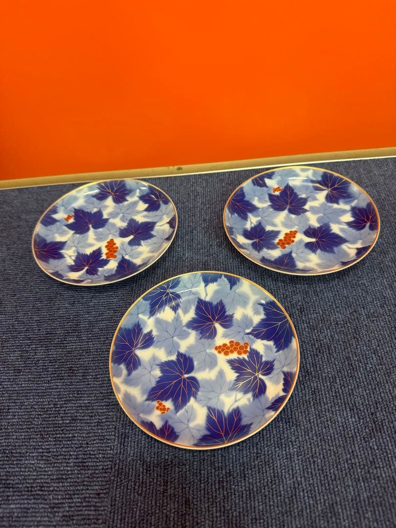 1726 深川製磁　葡萄瑠璃　皿　3客　金彩