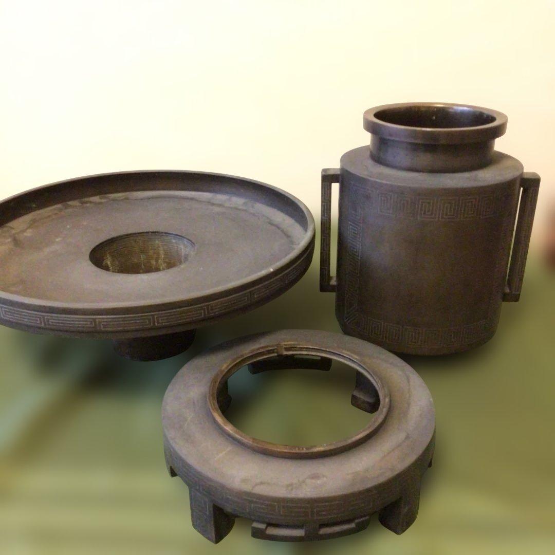 薄端　雷文様　アンティーク　四つ脚