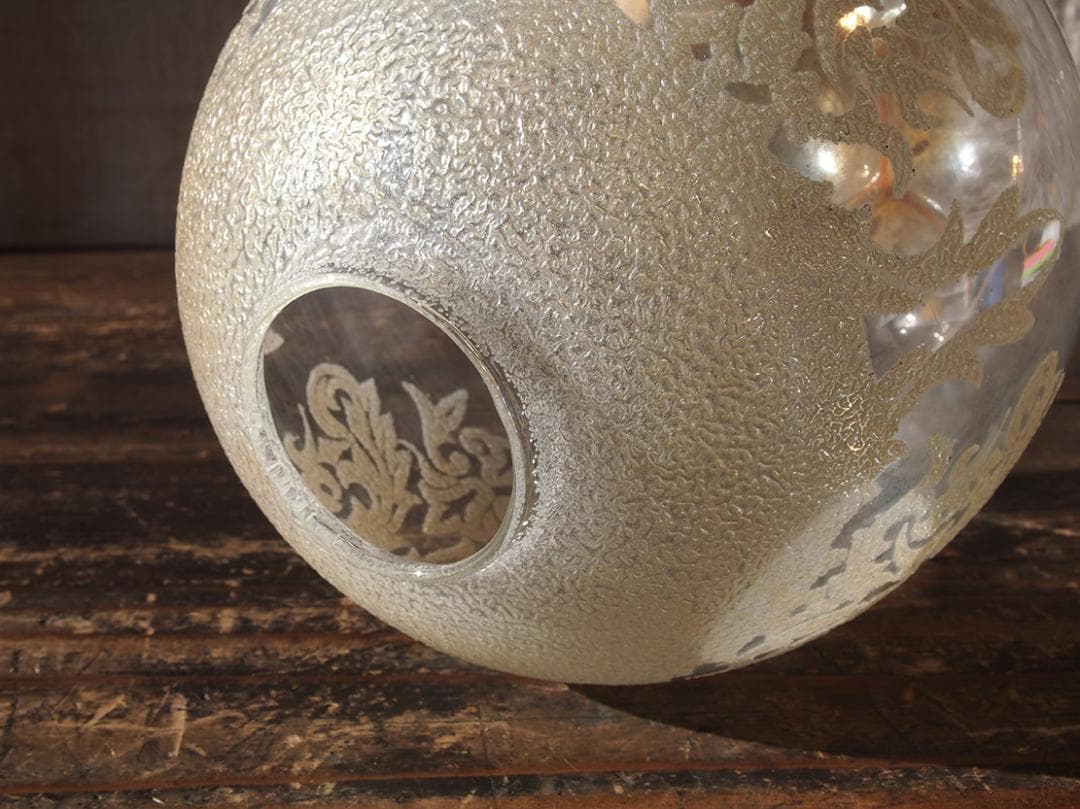 ランプシェード電笠 薄オレンジ クリアーに植物模様 ミッドセンチュリー/K402