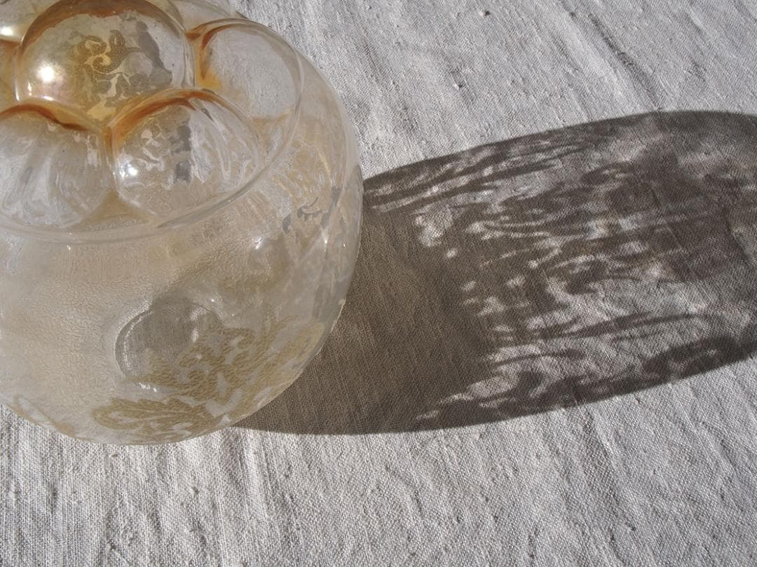 ランプシェード電笠 薄オレンジ クリアーに植物模様 ミッドセンチュリー/K402