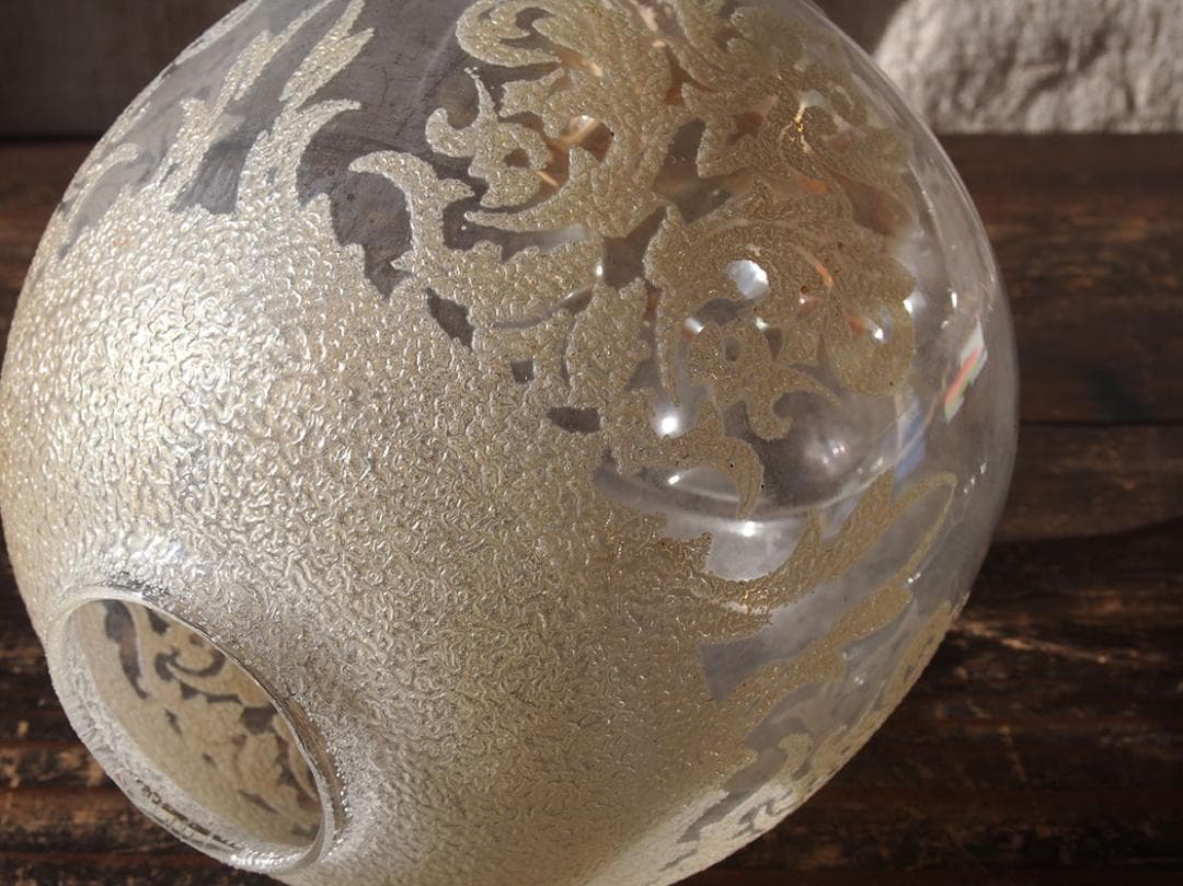 ランプシェード電笠 薄オレンジ クリアーに植物模様 ミッドセンチュリー/K402