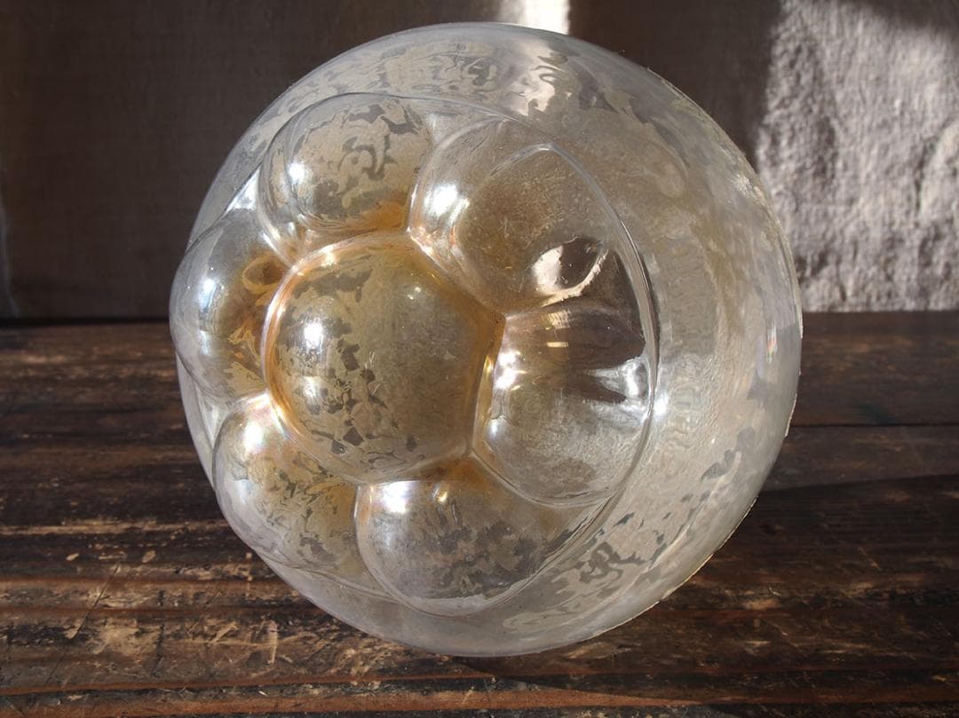 ランプシェード電笠 薄オレンジ クリアーに植物模様 ミッドセンチュリー/K402