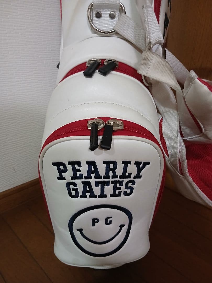 PEARLY GATES ゴルフバッグ ホワイト/レッド/ヘッドカバーフルセット