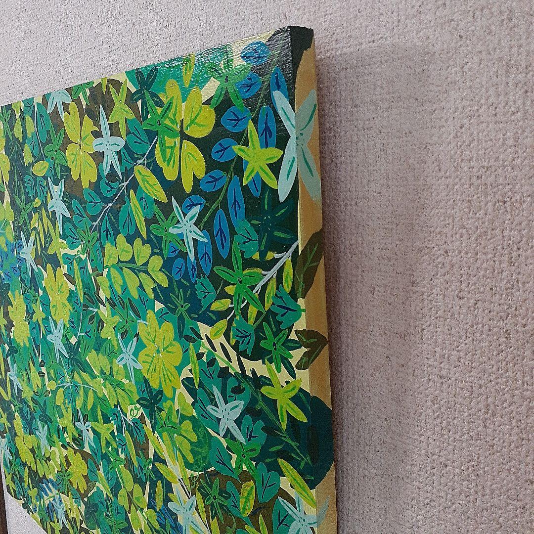 緑だらけの作品　F10号ボード　同じ緑でも色んな色や形がある！　小楠アキコ作品