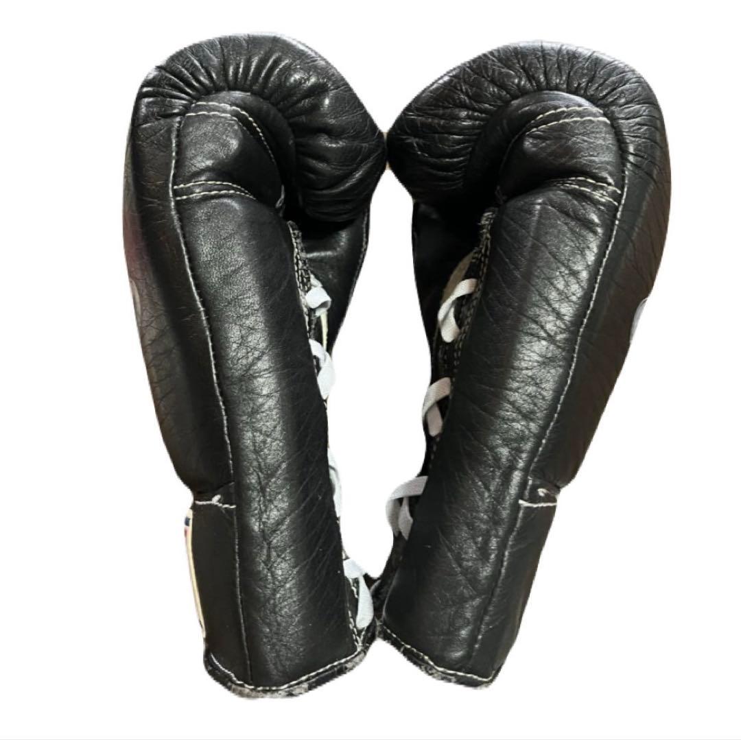 Winning プロ試合用 8oz ひも式 ボクシング グローブ ブラック