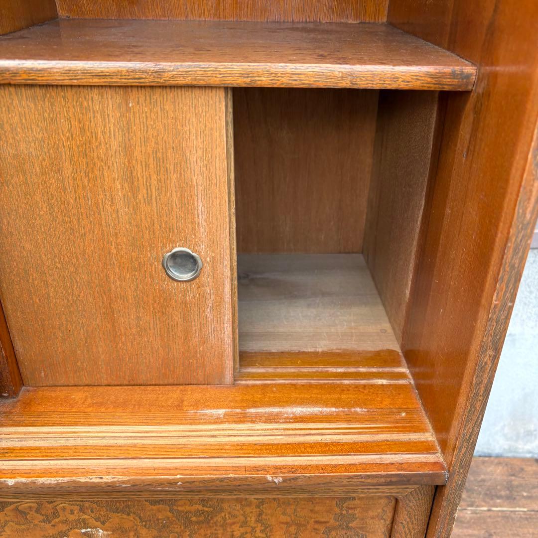 昭和レトロ 無垢材 茶棚 茶箪笥 ガラス戸 サイドボード 古家具 ビンテージ