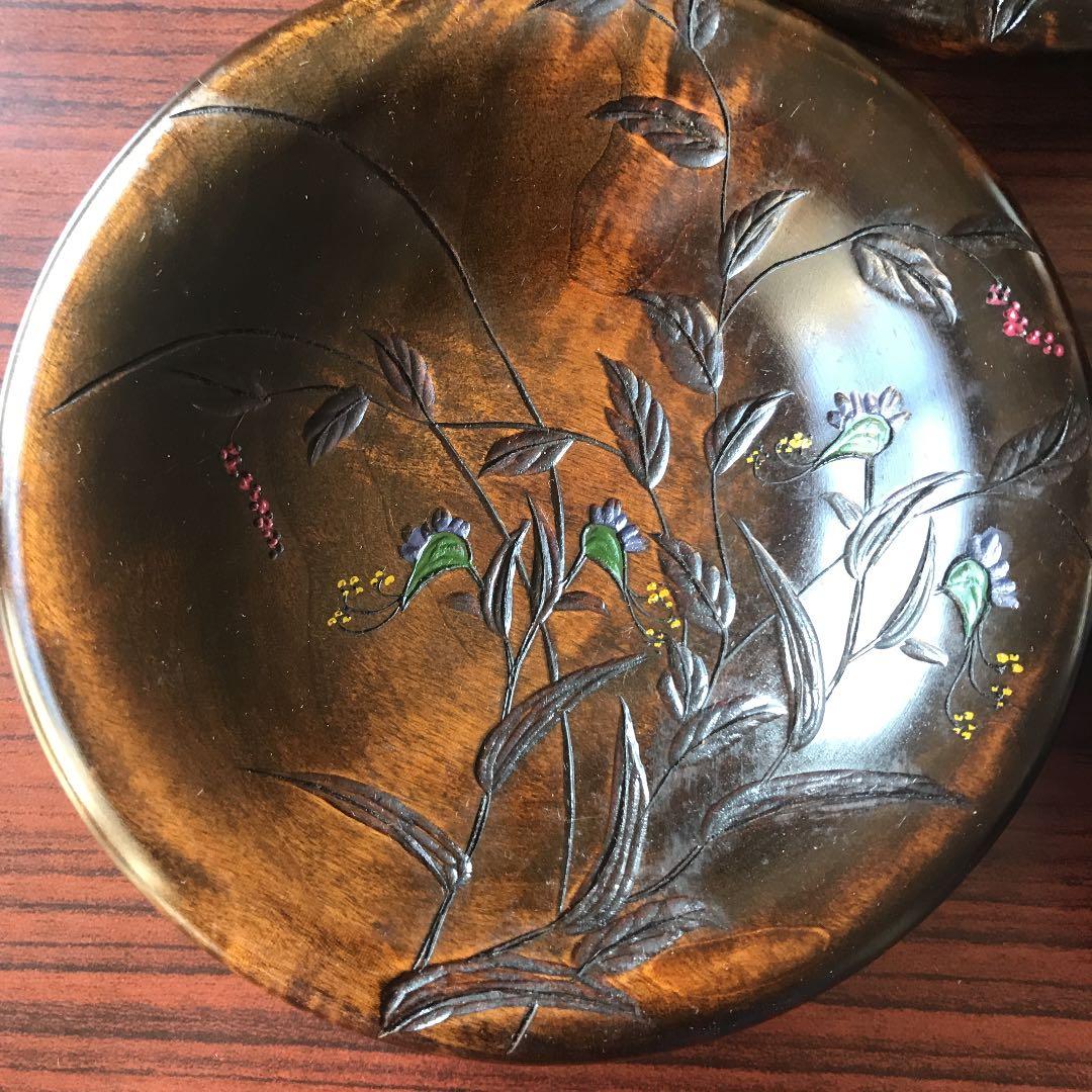 川添日記 にっき おたふく皿 漆器 5枚組 草木彫 未使用 お茶席 インテリア