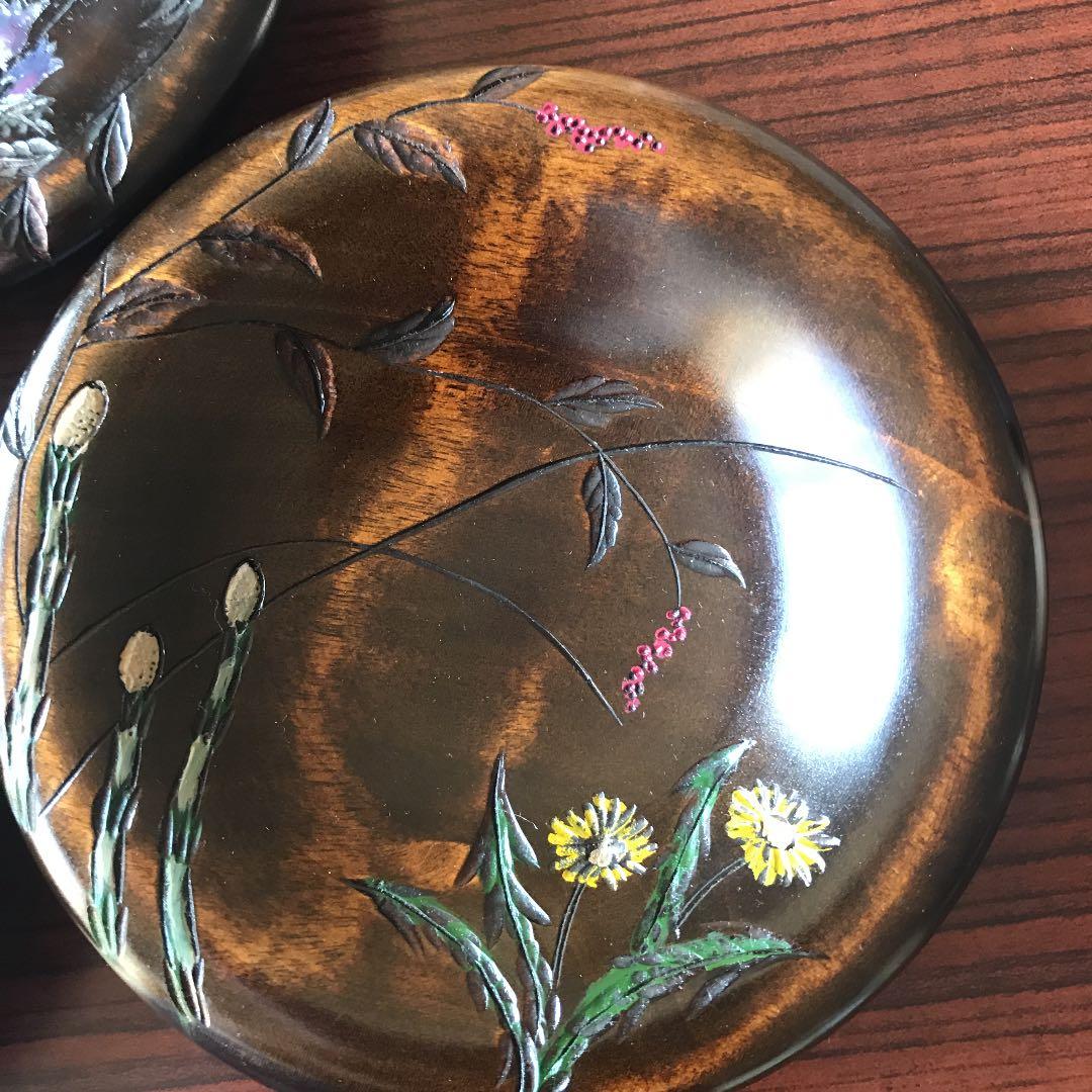 川添日記 にっき おたふく皿 漆器 5枚組 草木彫 未使用 お茶席 インテリア