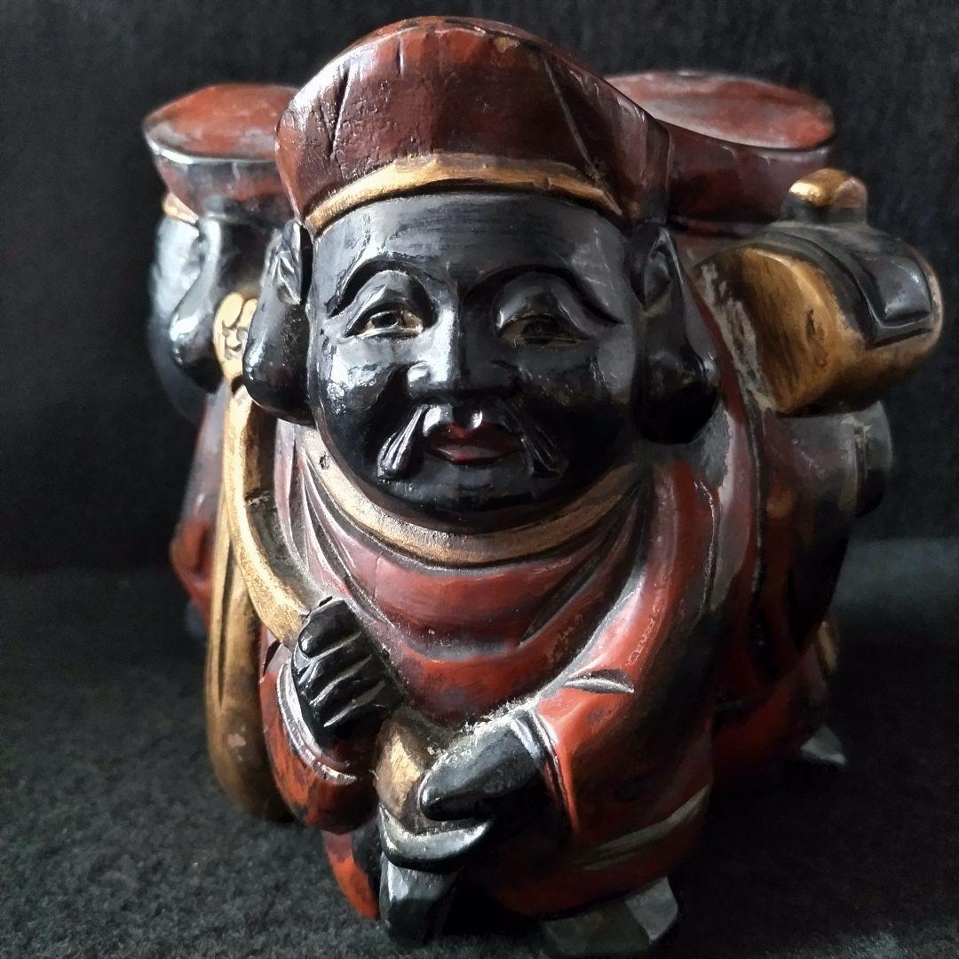 三面大黒天 木製 時代物 骨董品