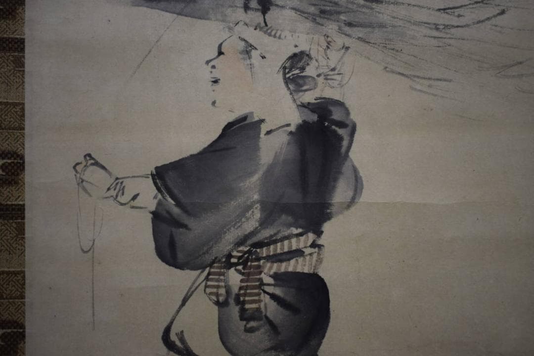 真作/平安四名家/中島来章/大原女図/桐極箱付/布袋屋掛軸HJ-814