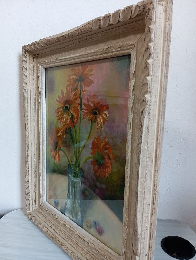 現代美術手描き油彩油絵額装縦５５Ｘ横４５Ｘ厚さ７センチ枠Ｆ６キャンバス品