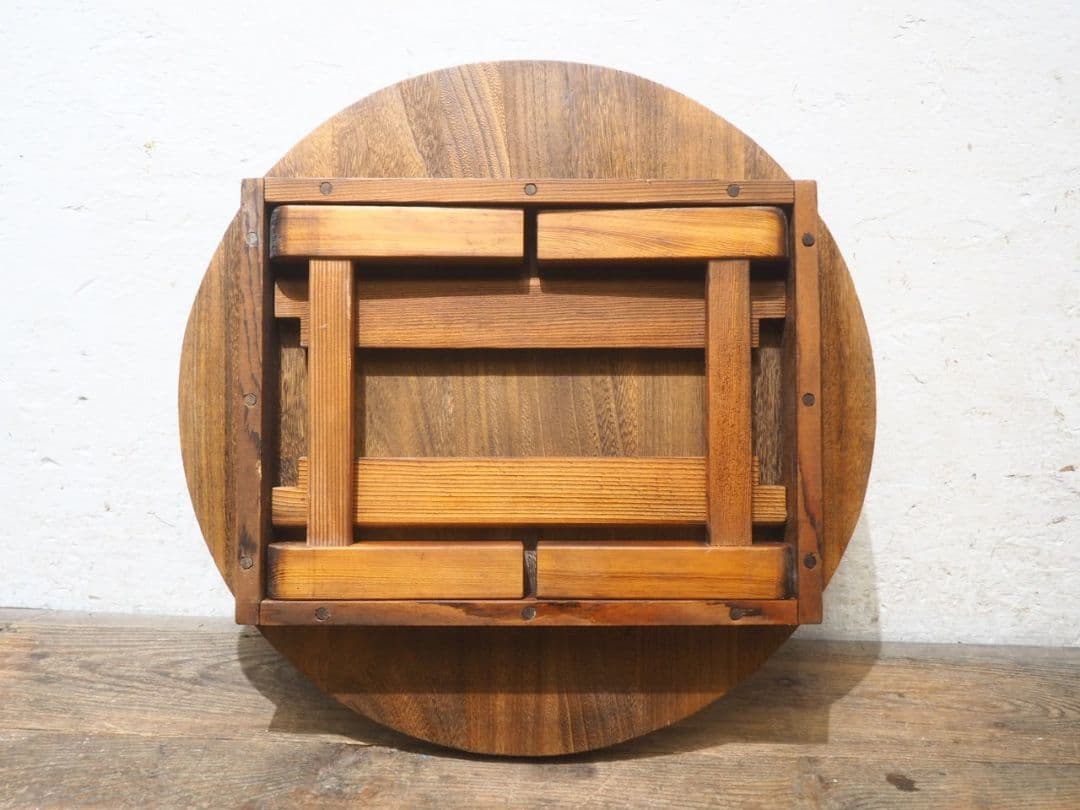 1310 折りたたみ式　レトロな丸ちゃぶ台　座卓　ローテーブル　古家具　古道具