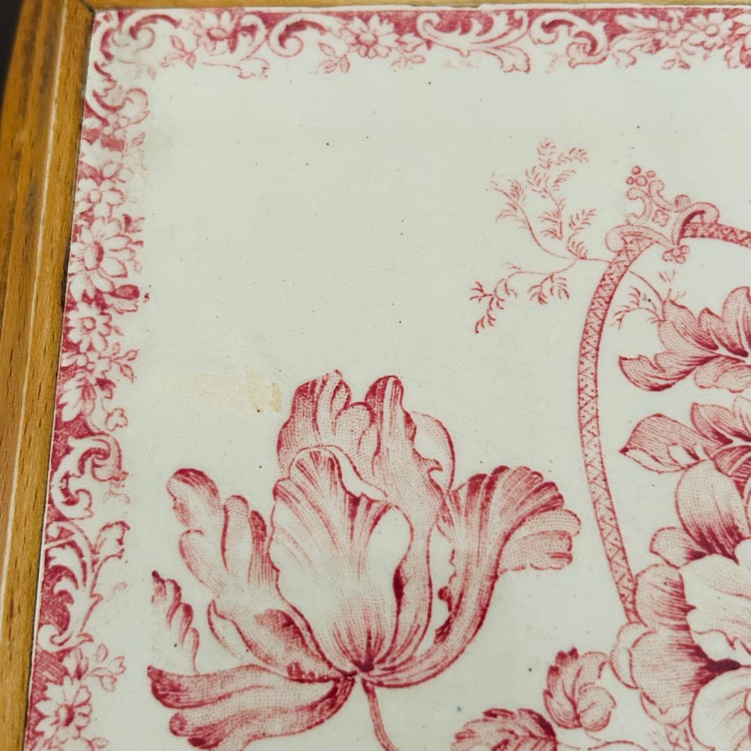 フランスアンティーク　トリベッド　足付き　鍋敷き　木製＆陶磁器