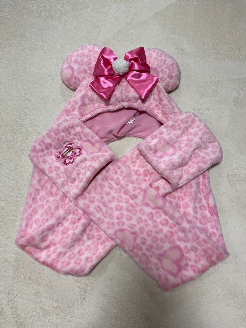 ディズニー マフラーファンキャップ ヒョウ柄 ピンク