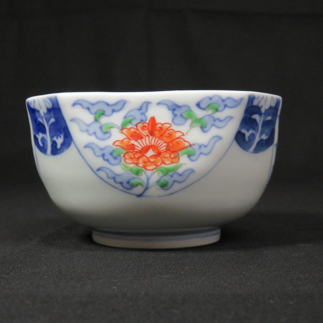 向付 2客 色絵付 染付 古伊万里 角向付 唐花 南州 銘