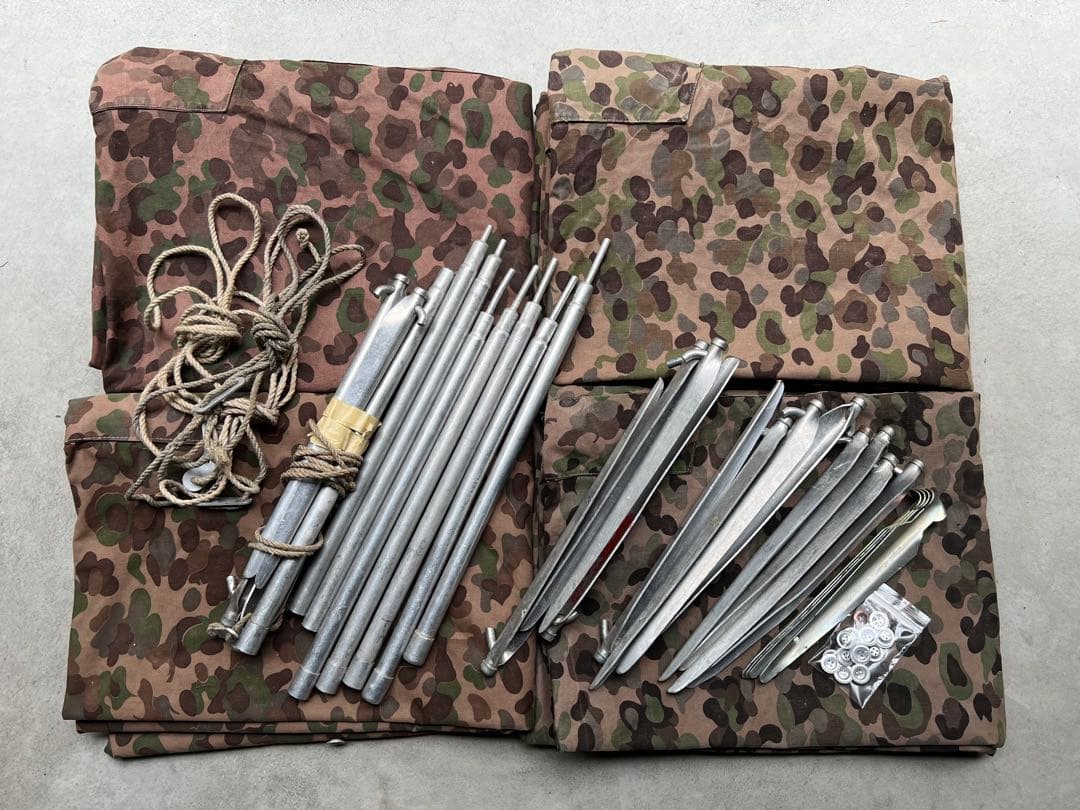 実物 4枚フルセット オーストリア軍幕 タープ テント ツェルトバーン ポンチョ