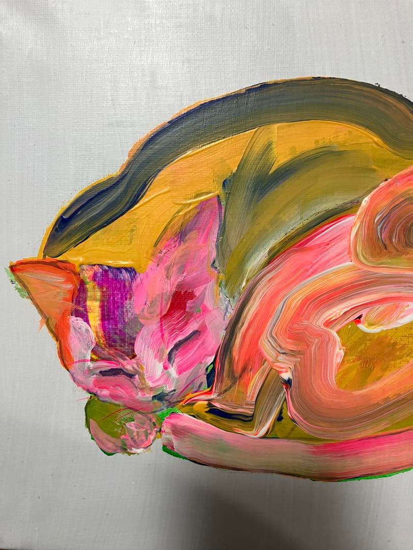 丸まり猫　絵画　イラスト　ドローイング