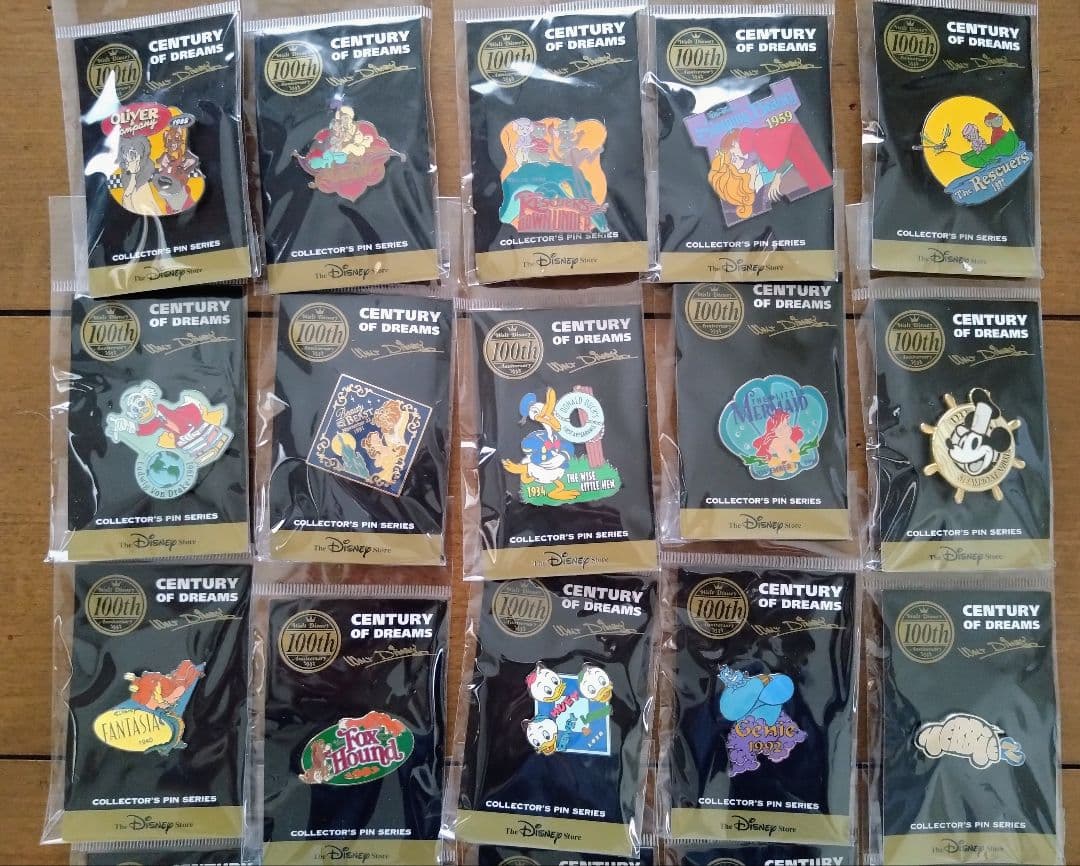 レア！レトロ★ディズニーストア★ウォルト生誕100周ピンバッジ★フルコンプセット