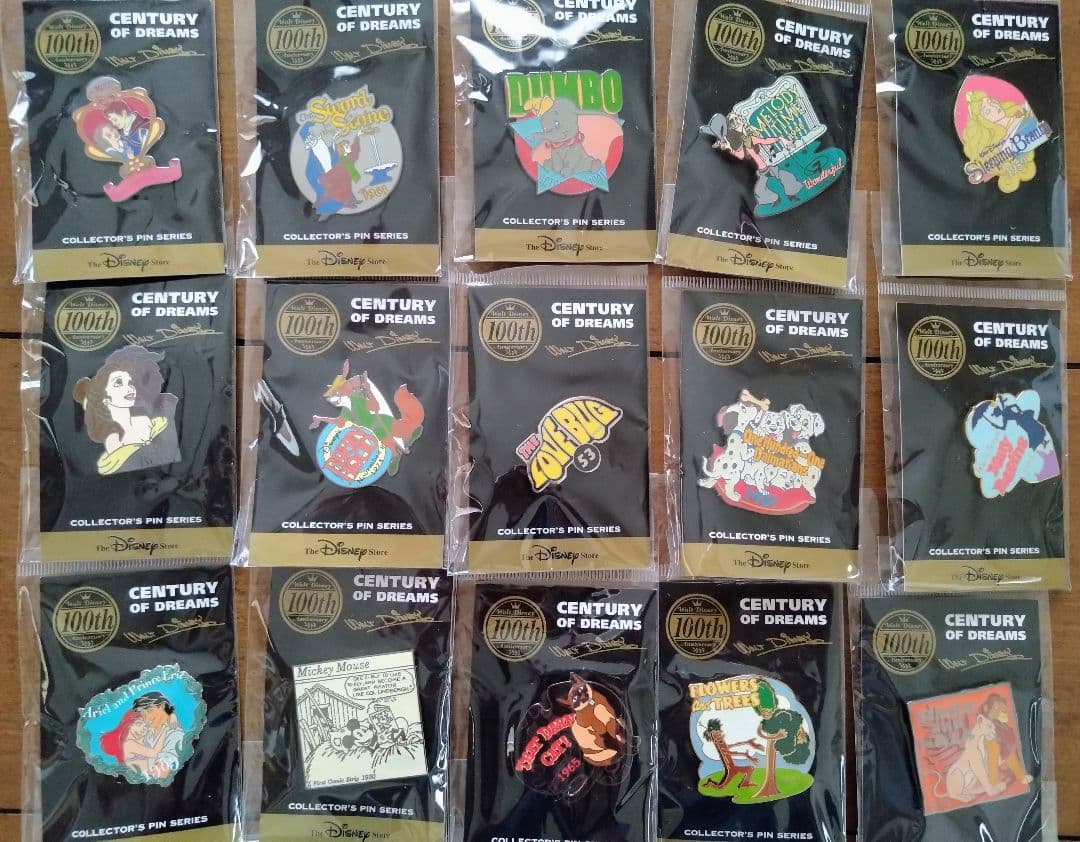 レア！レトロ★ディズニーストア★ウォルト生誕100周ピンバッジ★フルコンプセット