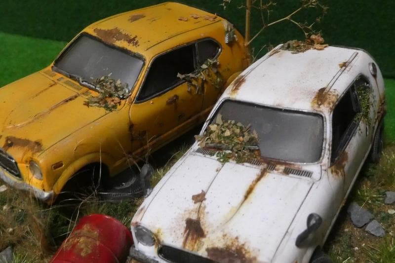 1/32 ホンダ Z GT・GSS 昭和レトロ風景 ジオラマ完成品 錆汚し加工