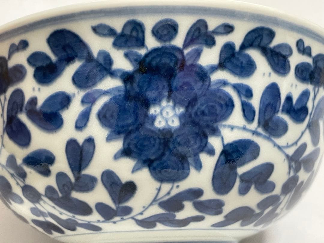 アンティーク　骨董　染付牡丹唐草文様　深鉢　丼　菓子鉢　古伊万里　亀山　亀山焼