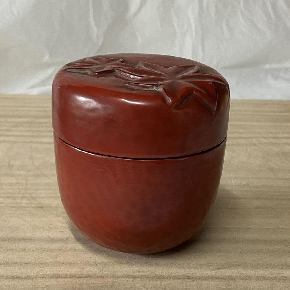 F1387 鎌倉彫 棗 在銘 木箱入り 木製 漆器 茶道具