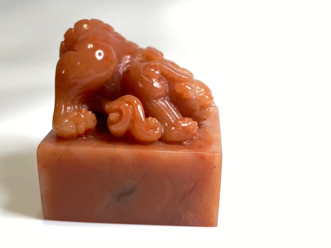 114 ラオス石　瑞獣貔貅　大印面　印材　印石　篆刻　書道　落款　雅号　箱付き