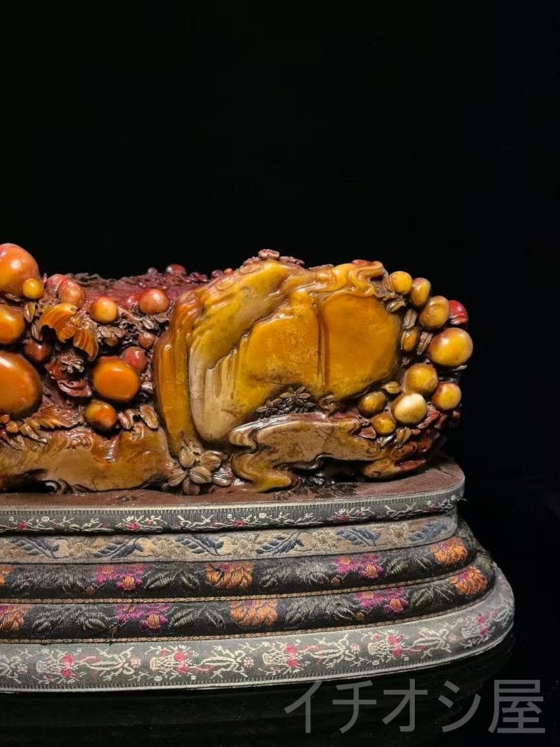 【福寿双全・筆洗】印鑑・寿山石彫刻｜三彩田黄石｜書道｜牧甫作款｜文房置物｜手彫り