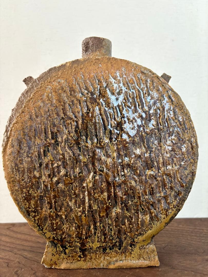 松崎健　灰被窯変扁壷　共箱　未使用品