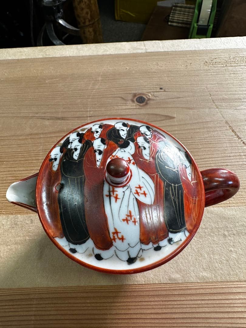 九谷焼6点セート，茶具，茶器，古九谷，百壽老人，赤繪，骨董，インテリア，九谷焼，