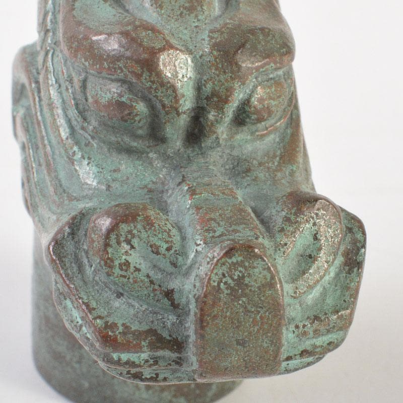 安一作　古銅青銅　龍首杖頭　共箱　N　6831