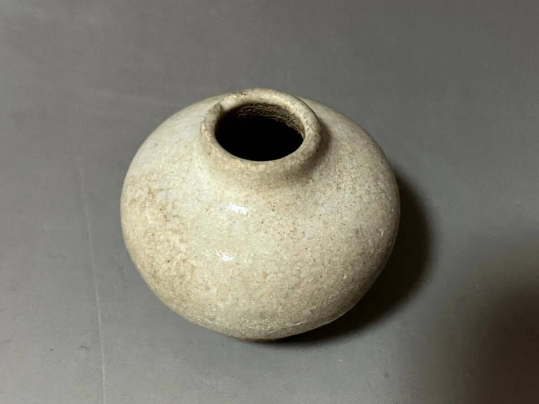 小壺■宋胡録 半磁器胎土 灰青磁釉 古い小壺 3.8cm 水滴 花瓶 古壷■