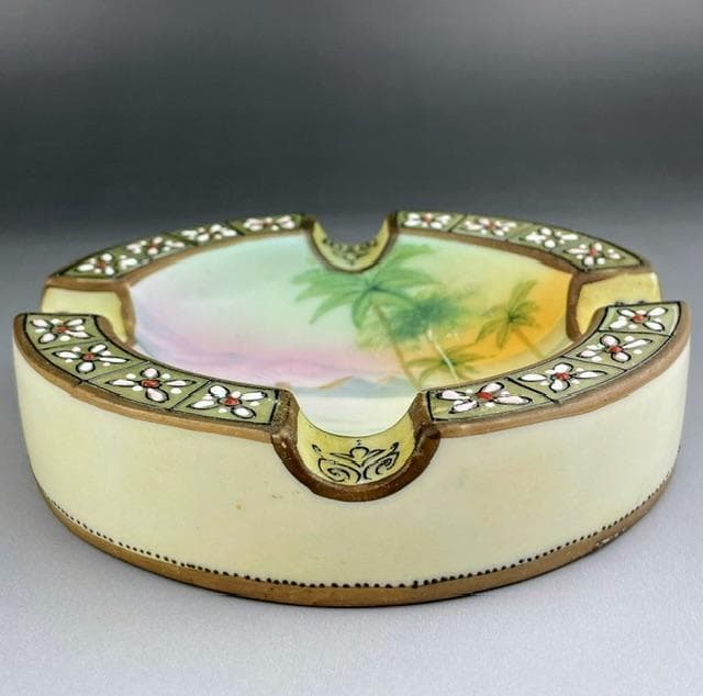 【美品・希少】オールドノリタケ 盛り上げ風景紋灰皿 盛上げ アールヌーボー