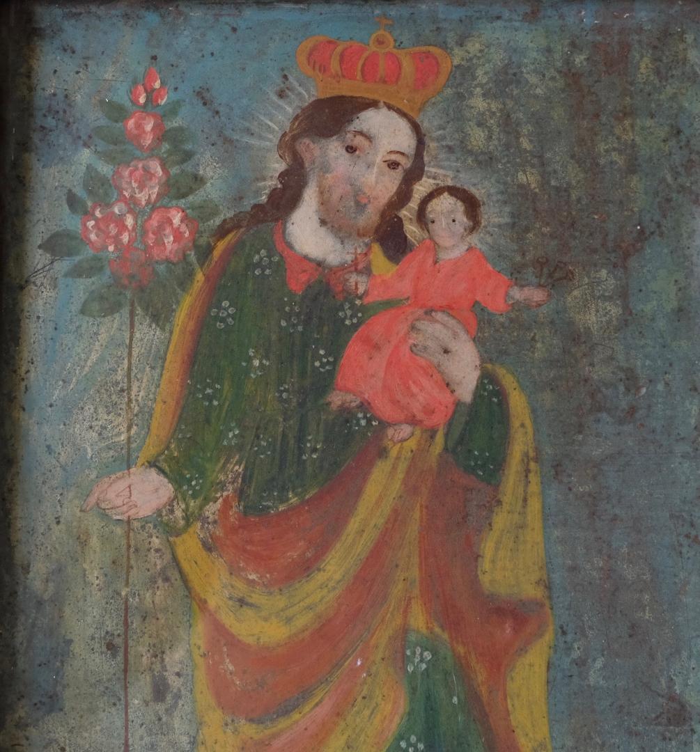 ☆メキシコのブリキに描かれたイコン ：幼子イエスを抱くサン・ホセ