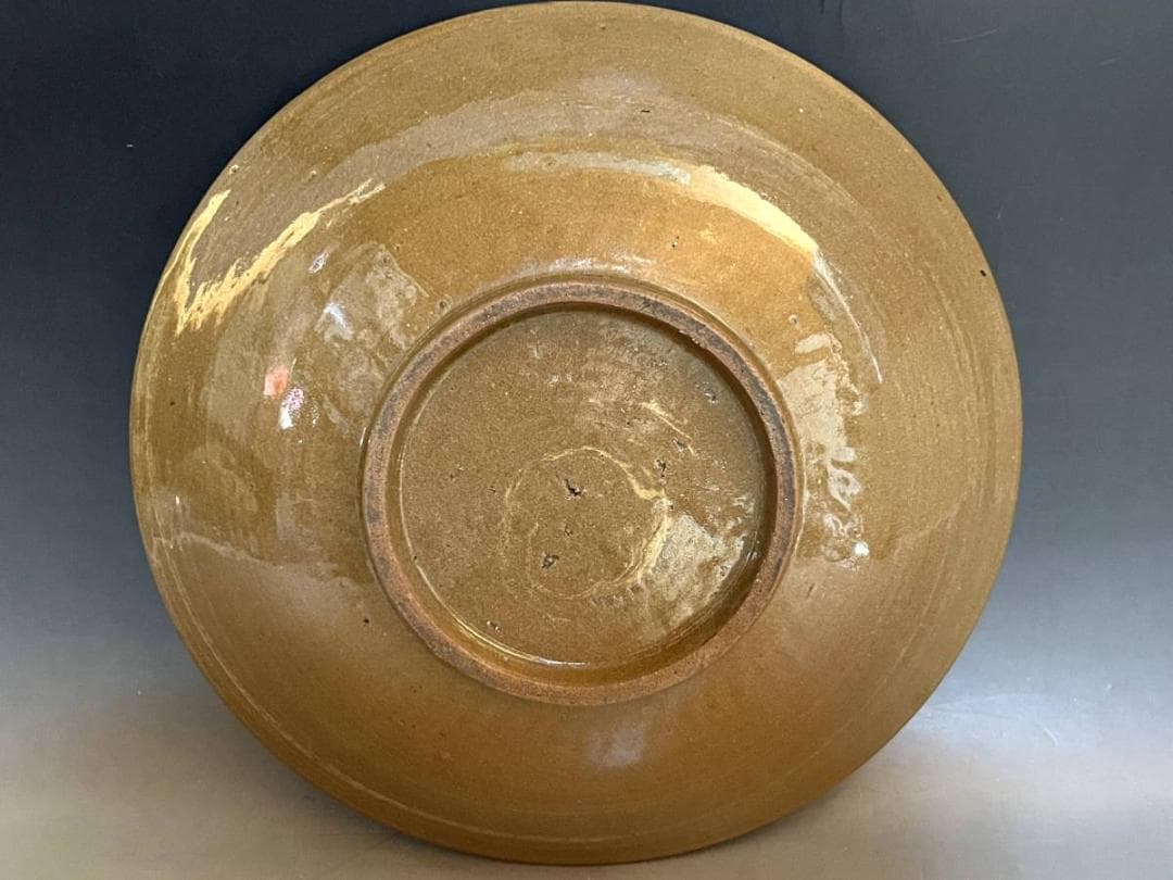 皿■希少 中国 古い白龍紋茶釉皿 大中皿 飾り皿 時代箱 古玩 時代物 骨董品■