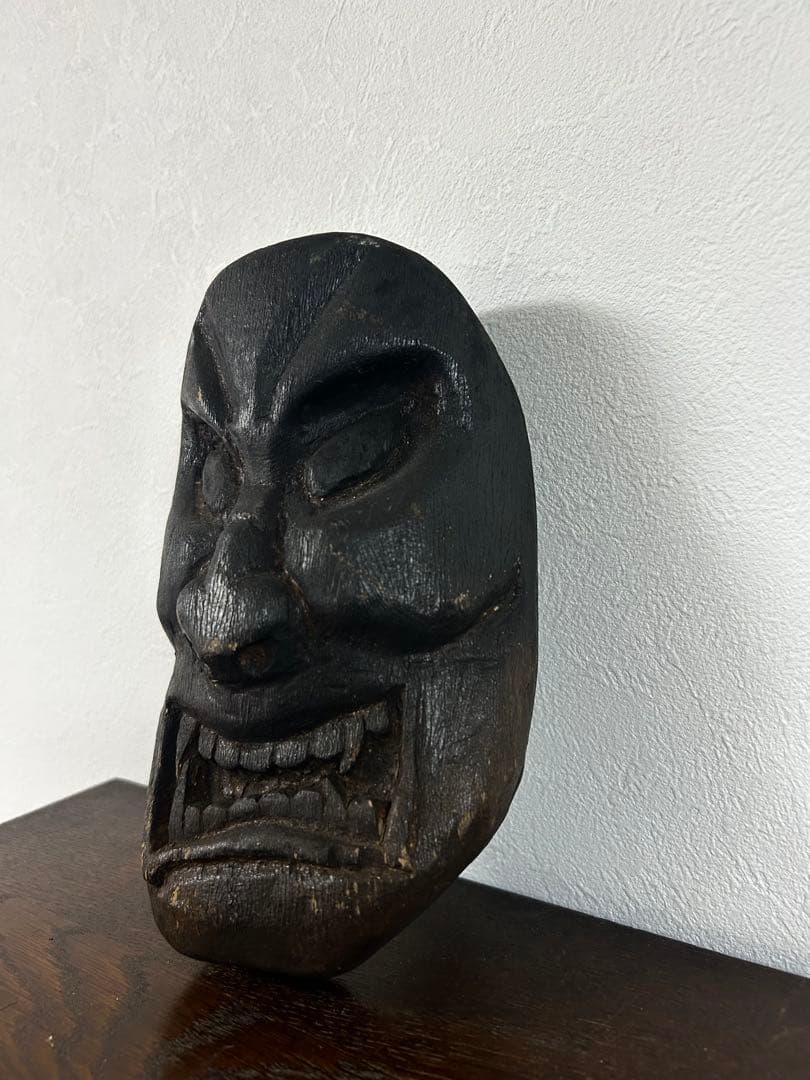 釜神　アンティーク　民俗　木製　仮面　竈神